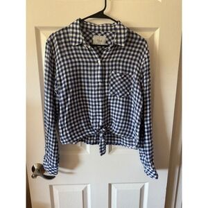 Rails Val Blue Gingham Tie‎ Front Linen Shirt Size Small